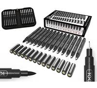 Micro-Line 14 Pens With Case, Fineliner, Multiliner, Archival Ink, Waterproof, Journaling, Illustration, Architecture, Technical Drawing, Outlining, Scrapbooking, Manga, Writing, Rock Painting Black