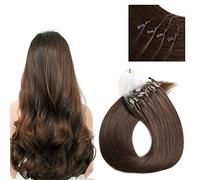 Micro Link Human Hair Extensions Blonde Kinky Straight Micro Loop Ring Fish Line Hair Micro Bead Remy Hair Extension, 50G 100 Strands,Medium Brown,14in