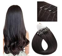 Micro Link Human Hair Extensions Blonde Kinky Straight Micro Loop Ring Fish Line Hair Micro Bead Remy Hair Extension, 50G 100 Strands,Dark Brown,14in