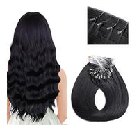 Micro Link Human Hair Extensions Blonde Kinky Straight Micro Loop Ring Fish Line Hair Micro Bead Remy Hair Extension, 50G 100 Strands,Black,18in