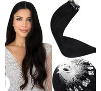 Micro Link Human Hair Extensions,Fish Line Hair Micro Bead Human Hair Extensions, Straight Micro Loop Ring Hair Real Human Hair,100 Strands,14inch