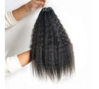 Micro Link Human Hair Extensions Real Hair Fish Line Hair Extensions Kinky Straight Micro Loop Ring Human Hair Extensions, 100G 100 Strands,20”(50 cm)