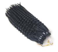 Micro Link Human Hair Extensions Real Hair Fish Line Hair Extensions Micro Loop Ring Human Hair Extensions, Kinky Curly No Trace Invisible,100G 100 Strands,14 inch