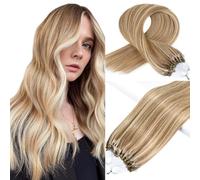Micro Loop Hair Extensions Human 1g/Strand 50s/Pack Silky Straight Hair Pre-Bonded Micro Ring Human Hair Microbead Extensions For Black Woman (14 inch, P#8/613)
