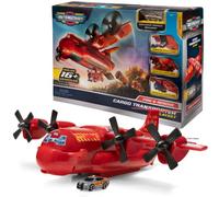Micro Machines MMW0080 Fire and Rescue Transporter Plane-Features Hatch, Retractable Hook, Cargo Doors, and Exclusive Vehicle-Collect Them All, Red