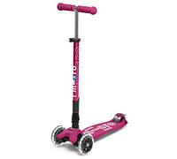 Micro | Maxi Deluxe Foldable LED Scooter | 3 Wheels Scooter | Adjustable Handlebar | Luminous Wheels | 5-12 Years | Red Berry