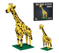 Micro Mini Building Blocks Giraffe Set, DIY Wild Animal Bricks Model with Display Base, STEM Educational Toy, Creative Desktop Decor Gift for Teens & Adults