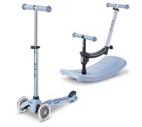 Micro Scooter | Mini2Grow Deluxe LED Ride On Trike & Kids Scooter | 1 to 6 Years | Boys & Girls | 3 Wheel Scooter | Six Stages Including Rocker | LED Wheels | 50kg Weight Limit | Blue