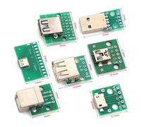 Micro Mini USB USB A Male USB 2.0 3.0 A Female USB B Connector Interface To 2.54mm DIP PCB Converter Adapter Breakout Board(7 in1 kit,20 Pcs)
