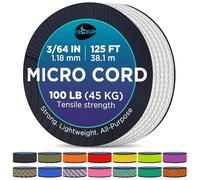MICRO PARACORD: 1.18 mm thick. Color: White. Length - 38.1 m (125 ft). Tensile Strength: 45.35 kg (100 LB). Thin, lightweight and strong. Comes on a compact & convenient spool (77.98 mm x 77.98 mm).
