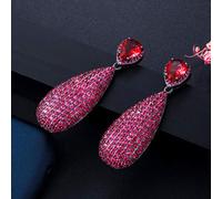 Micro Paved Unique Black Color Hot Pink Red Big Dangle Drop Party Earrings For Women