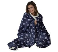 Micro-Pro Navy Snowflake Sherpa Lined Fleece Blanket Throw Cosy Soft 130 x 160cm Sofa Home