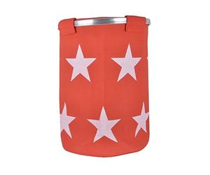 Micro-Pro Red Jute Laundry Hamper Bag With White Star Print Aluminium Handle 21" Tall