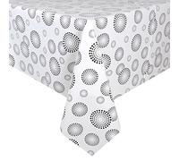 Micro-Pro White/Black Spirals Wipe Clean PVC Vinyl Tablecloth Cover Protector 140x240cm