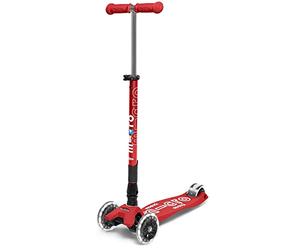 Micro Scooter | Maxi Micro Deluxe Foldable LED Kids Scooter | 5 to 12 Years | Boys & Girls | Lean-To-Steer Design | Handlebar Adjustable | Light Up LED Wheels | 50kg Weight Limit | Red