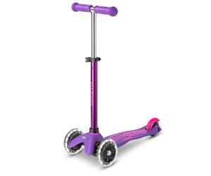 Micro Scooter | Mini Micro Deluxe LED Kids Scooter | 2 to 5 Years | Boys & Girls | Lean-To-Steer Design | Handlebar Adjustable & Removable | Light Up LED Wheels | 50kg Weight Limit | Pink/Purple