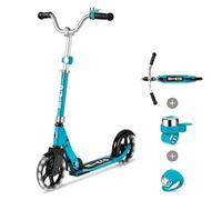 Micro Scooters | Cruiser LED Children's Scooter with Bell & Light Bundle | Handlebar Adjustable | Lightweight | Light Up Wheels | Foldable | Kickstand | 5-12yrs | Boys & Girls | Aqua