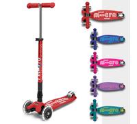 Micro Scooters | Maxi Micro Deluxe Foldable Children's Scooter | Big Wheels | Handlebar Adjustable | 5-12yrs | Boys & Girls | Red