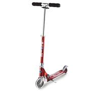 Micro Scooters | Micro Sprite LED Children's Scooter | Handlebar Adjustable | Light Up Wheels | Foldable | Kickstand | 5-12yrs | Boys & Girls | Red Stripe
