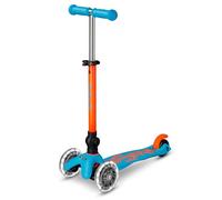 Micro Scooters | Mini Micro Deluxe LED Children's Scooter | Handlebar Adjustable & Foldable | Extra Grippy Deck | Light Up Wheels | Foldable | 2-5yrs | Boys & Girls | Blue/Orange