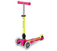 Micro Scooters | Mini Micro Deluxe LED Children's Scooter | Handlebar Adjustable & Foldable | Extra Grippy Deck | Light Up Wheels | Foldable | 2-5yrs | Boys & Girls | Pink/Yellow