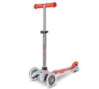 Micro Scooters | Mini Micro Deluxe LED Children's Scooter | Handlebar Adjustable | Light Up Wheels | Clear Deck | 2-5yrs | Boys & Girls | Red
