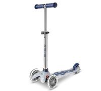 Micro Scooters | Mini Micro Deluxe LED Children's Scooter | Handlebar Adjustable | Light Up Wheels | Clear Deck | 2-5yrs | Boys & Girls | Navy