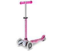 Micro Scooters | Mini Micro Deluxe Mirrored LED Children's Scooter | Handlebar Adjustable | Light Up Wheels | 2-5yrs | Boys & Girls | Pink