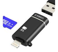 Micro SD Card Reader Adapter USB OTG 3.0 Lightning Digital Camera Flash Memory Stick Storage for iPhone 14 13 Pro Max for Apple for iPad Cable Port Compact TF Transfer Keyboard Adaptor Dongle External