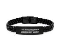Microbiologist Gifts from Friends, Unique Graduation Wishes for Men Microbiologists, 'Look At You Becoming A Microbiologist And ' Interlaced Leather Bracelet
