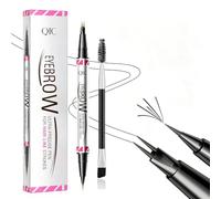Microblading Eyebrow Pen, 2-in-1 Dual-Ended Liquid Eyebrow Pencil with 2 Prong Fork Tip & Eyebrow Spoolie Brush, Waterproof Smudge-Proof Long Lasting Tattoo Brow Ink Pen (05 Black)