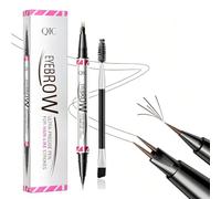 Microblading Eyebrow Pen, 2-in-1 Dual-Ended Liquid Eyebrow Pencil with 2 Prong Fork Tip & Eyebrow Spoolie Brush, Waterproof Smudge-Proof Long Lasting Tattoo Brow Ink Pen (02 Brown)
