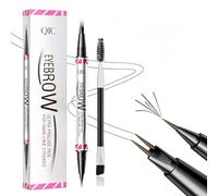 Microblading Eyebrow Pen, 2-in-1 Dual-Ended Liquid Eyebrow Pencil with 2 Prong Fork Tip & Eyebrow Spoolie Brush, Waterproof Smudge-Proof Long Lasting Tattoo Brow Ink Pen (03 Deep Brown)