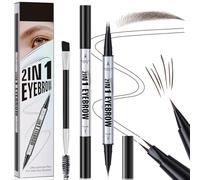 Microblading Eyebrow Pen, Dual-Ended Eyebrow Pencil, 3D Waterproof Liquid Eye Brow Pencil with 2 Micro-Fork-Tip and & Spoolie Brush, Create Natural Hair-Like Defined Brows, Last All-Day (Brown)