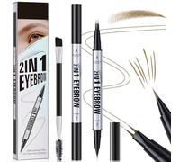 Microblading Eyebrow Pen, Dual-Ended Eyebrow Pencil, 3D Waterproof Liquid Eye Brow Pencil with 2 Micro-Fork-Tip and & Spoolie Brush, Create Natural Hair-Like Defined Brows, Last All-Day (Light Brown)