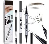 Microblading Eyebrow Pen, Dual-Ended Eyebrow Pencil, 3D Waterproof Liquid Eye Brow Pencil with 2 Micro-Fork-Tip and & Spoolie Brush, Create Natural Hair-Like Defined Brows, Last All-Day (Black Brown)
