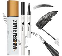 Microblading Eyebrow Pen - Waterproof 2-in-1 Dual-Ended Eye Brow Pencil + Tinted Eyebrow Gel with 4 Micro-Fork-Tip & Spoolie Brush, Create Natural Hair-Like Brows, Last All-Day (BLACK)