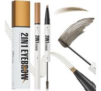 Microblading Eyebrow Pen - Waterproof 2-in-1 Dual-Ended Eye Brow Pencil + Tinted Eyebrow Gel with 4 Micro-Fork-Tip & Spoolie Brush, Create Natural Hair-Like Brows, Last All-Day (LIGHT BROWN)