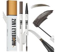 Microblading Eyebrow Pen - Waterproof 2-in-1 Dual-Ended Eye Brow Pencil + Tinted Eyebrow Gel with 4 Micro-Fork-Tip & Spoolie Brush, Create Natural Hair-Like Brows, Last All-Day (BLACK BROWN)