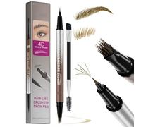 Microblading Eyebrow Pen - Waterproof Eyebrow Pencil - 2-in-1 Eyeliner Dual-Ended Brush-Tip Microblading 4D Eye Brow Pencil for Women, Last All-Day, With Eyebrow Brush, Light Brown
