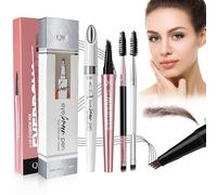 Microblading Eyebrow Pencil, 2 PCS 3D Waterproof 4-Fork-Tip Eyebrow Pen and 2 PCS Magic 2 in 1 Eye brow Pen Pro, Vivid Microblading Brow Pencils for Women Last All Day Makeup (01 Light Brown)