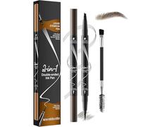 Microblading Eyebrow Pencil - Dual Ended Waterproof Brow Pencil with Ultra Fine Tip & 4 Micro-Fork Tips, Smudgeproof Brown Eyeliner & Brow Brush for Natural Defined Eyebrows
