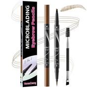 Microblading Eyebrow Pencil, Waterproof & Sweatproof Dual-Ended Eyebrow Pen with 4-Fork & Precise Tip, Creates Realistic Hair-Like Strokes & 24Hr Lasting Natural Brows, Beginner-Friendly (Light Brown)