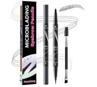 Microblading Eyebrow Pencil, Waterproof & Sweatproof Dual-Ended Eyebrow Pen with 4-Fork & Precise Tip, Creates Realistic Hair-Like Strokes & 24Hr Lasting Natural Brows, Beginner-Friendly (Gray)
