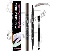 Microblading Eyebrow Pencil, Waterproof & Sweatproof Dual-Ended Eyebrow Pen with 4-Fork & Precise Tip, Creates Realistic Hair-Like Strokes & 24Hr Lasting Natural Brows, Beginner-Friendly (Dark Brown)