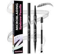 Microblading Eyebrow Pencil, Waterproof & Sweatproof Dual-Ended Eyebrow Pen with 4-Fork & Precise Tip, Creates Realistic Hair-Like Strokes & 24Hr Lasting Natural Brows, Beginner-Friendly (Black)