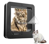 Microchip Activated Cat Flap with Collar Sensor, 4-Mode Adjustable Automatic Pet Door, Remote Control Access, Weatherproof Design for Cats and Small Canines,Black