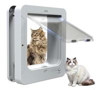 Microchip Activated Cat Flap with Collar Sensor, 4-Mode Adjustable Automatic Pet Door, Remote Control Access, Weatherproof Design for Cats and Small Canines,White