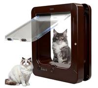 Microchip Activated Cat Flap with Collar Sensor, 4-Mode Adjustable Automatic Pet Door, Remote Control Access, Weatherproof Design for Cats and Small Canines,Red