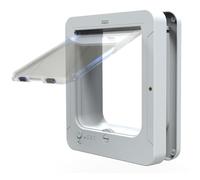 Microchip Cat Flap, Smart Cat Door, with 2 Sensor Collars and 1 Remote Control, Opening Size: 7.7 * 8.3 in, for Cat, Puppy White